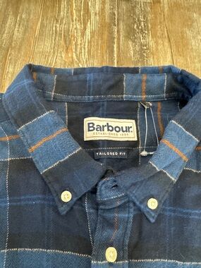 Barbour Navy and Light Blue Plaid Button-Down Shirt